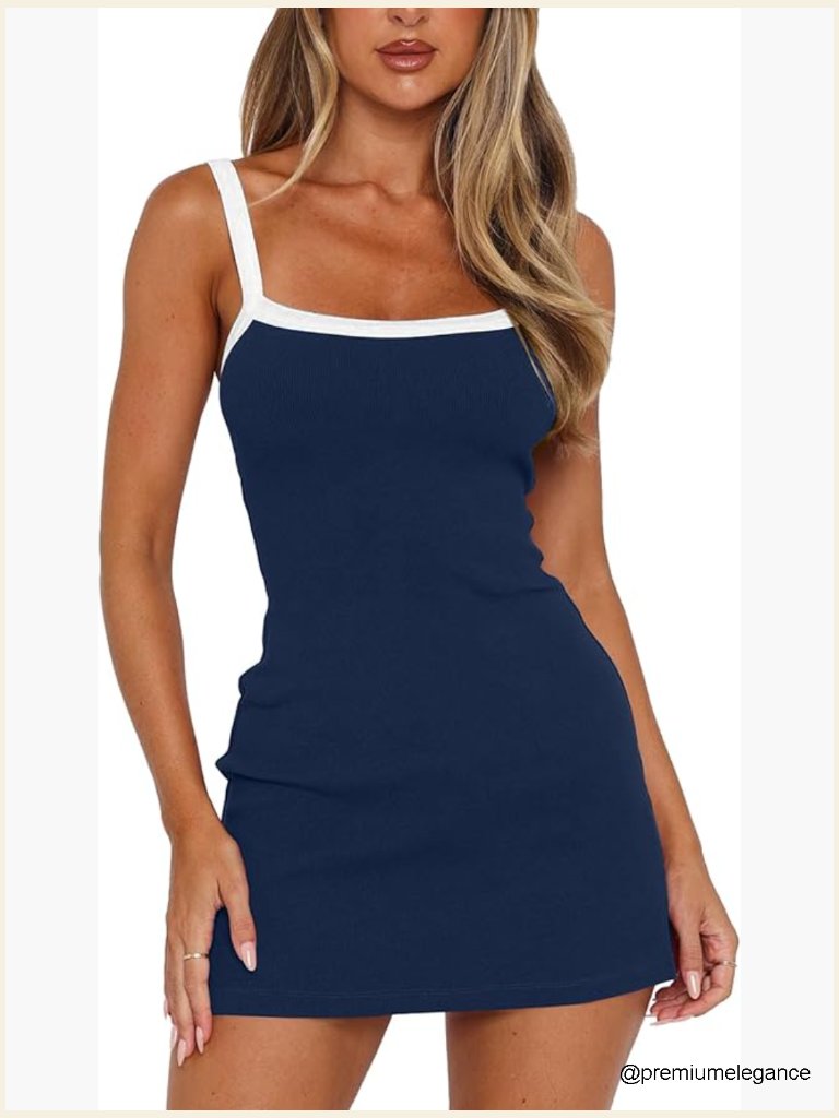 Ribbed Bodycon Square Neck Sleeveless Tank Mini Dress Club Party